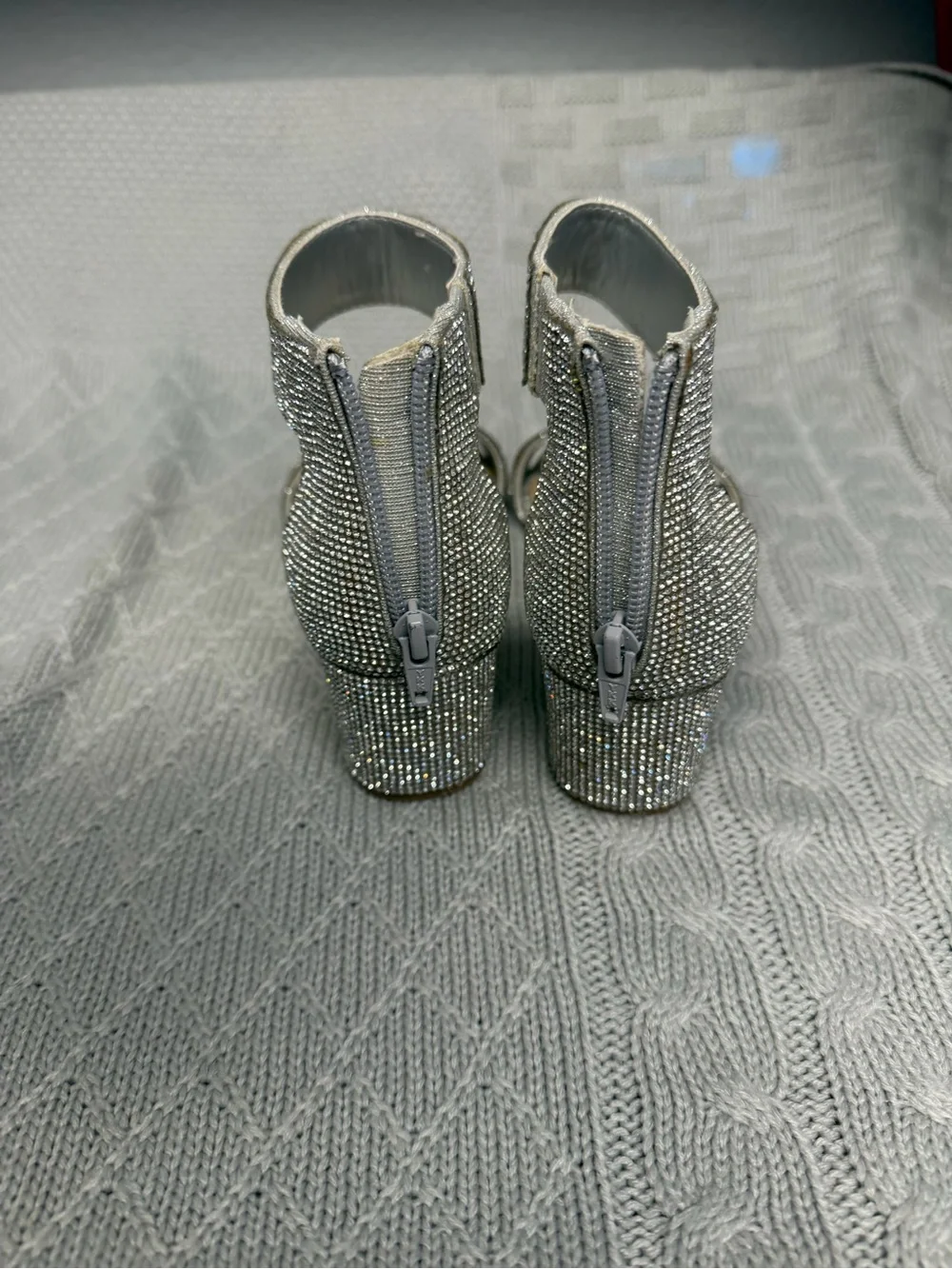 GB girls Silver Rhinestone Ankle Strap Dress Sandals